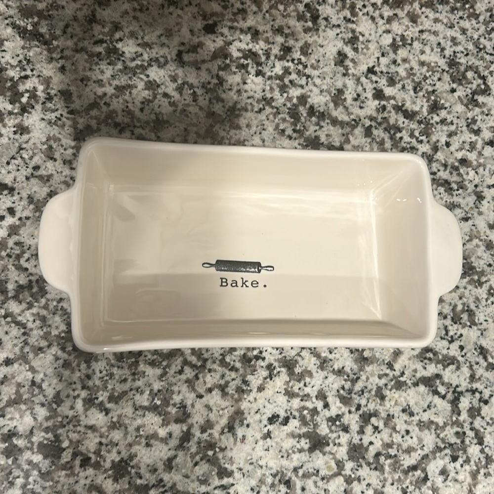 Rae Dunn Ceramic Baking Dish "Bake", Bread Loaf Pan, Kitchen Baking Decor - Picture 2 of 10